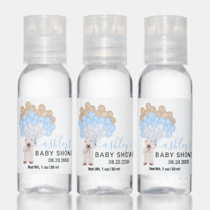 Cute teddy bear blue balloons boy baby shower hand sanitizer