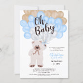 Cute teddy bear blue balloons boy baby shower invitation (Front)