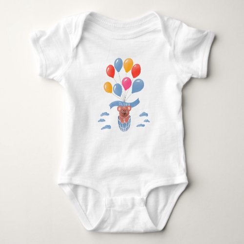 Cute Teddy Bear Blue Balloons Name Boy Baby Bodysuit - Cute Teddy Bear Blue Balloons Name Boy Baby Bodysuit. A cute drawing of a teddy bear with blue, red and yellow balloons. Add your name to the ribbon.