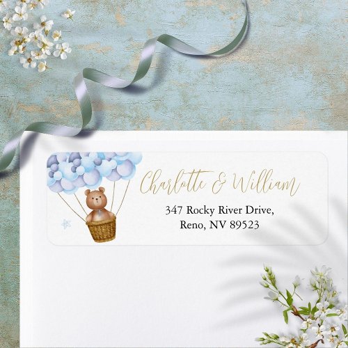 Cute Teddy Bear Blue Balloons Return Address Label