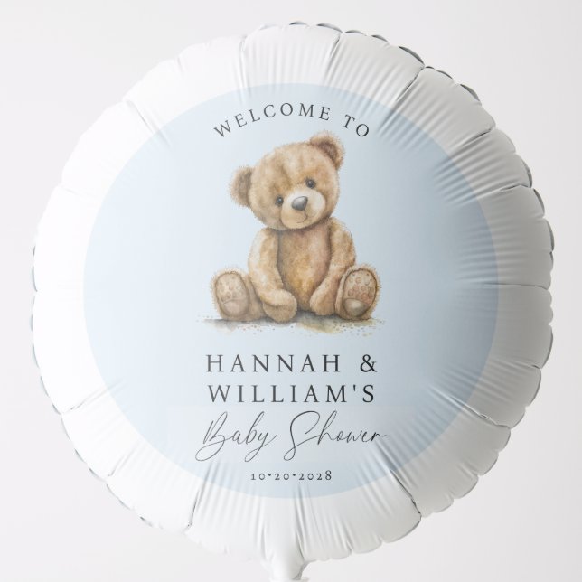 Cute Teddy Bear Blue Boy Baby Shower Balloon (Front)