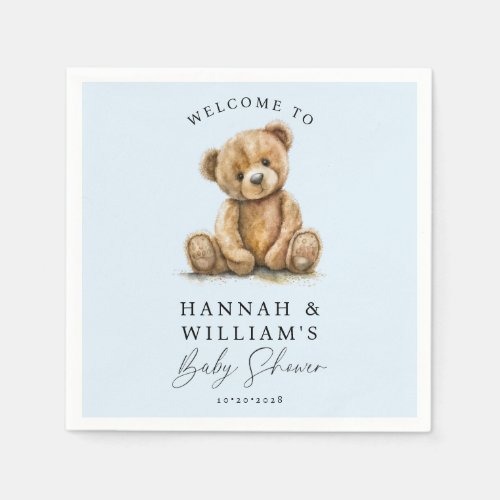 Cute Teddy Bear Blue Boy Baby Shower 