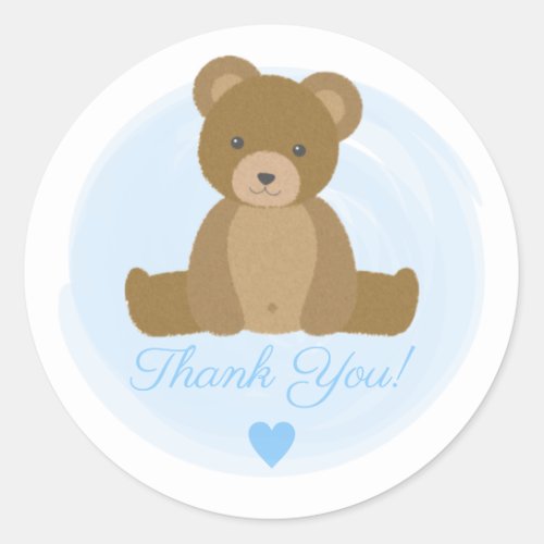Cute Teddy Bear Blue Boy Baby Shower Thank You Classic Round Sticker