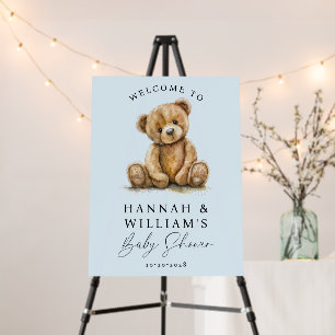 Cute Teddy Bear Blue Boy Baby Shower Welcome Sign