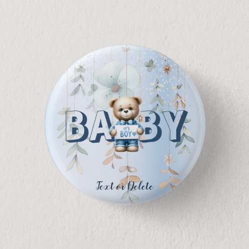 Cute Teddy Bear Blue Floral Beautiful Party Button