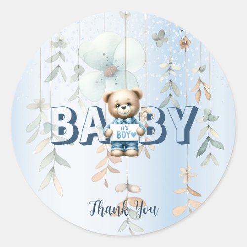 Cute Teddy Bear Blue Floral Beautiful Party Classic Round Sticker