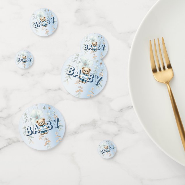 Cute Teddy Bear Blue Floral Beautiful Party Confetti (Group)
