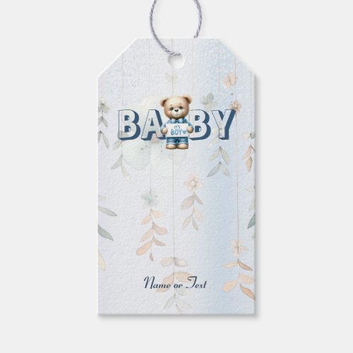 Cute Teddy Bear Blue Floral Beautiful Party Gift Tags