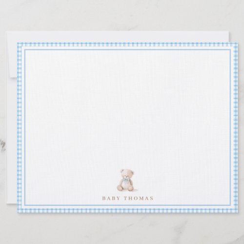 Cute teddy bear Blue Gingham baby note card