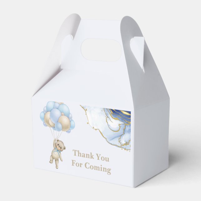 Cute Teddy Bear Blue Gold Abstract Thank You Favor Boxes (Front Side)