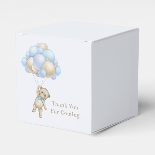 Cute Teddy Bear Blue Gold Abstract Thank You Favor Boxes (Front Side)