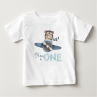 Cute Teddy Bear Blue Plane One 1st Birthday Outfit