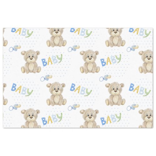 Cute Teddy Bear Blue Polkadots Baby Boy Tissue Paper