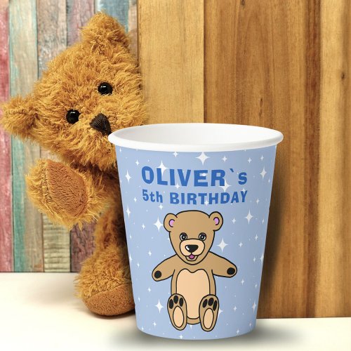 Cute Teddy Bear Blue Star Birthday Party  Paper Cups