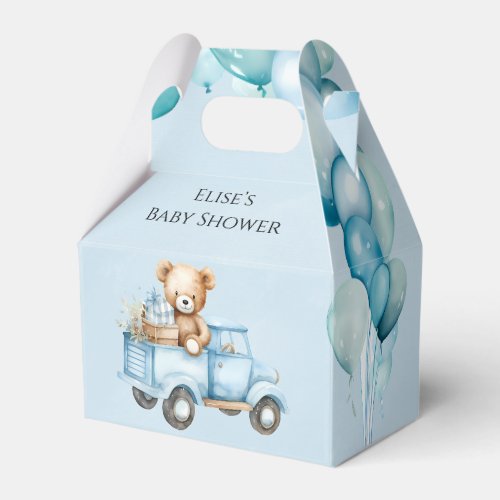 Cute Teddy Bear Blue Vintage Truck Baby Shower Favor Boxes