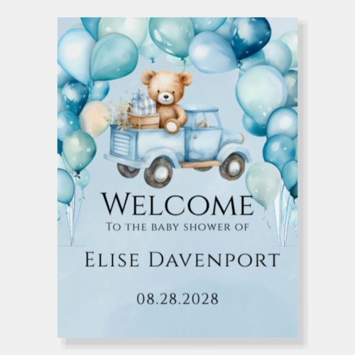 Cute Teddy Bear Blue Vintage Truck Welcome Sign