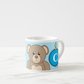 Cute teddy bear blue yellow with stars child's espresso cup