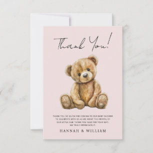 Cute Teddy Bear Blush Pink Baby Girl Baby Shower Thank You Card