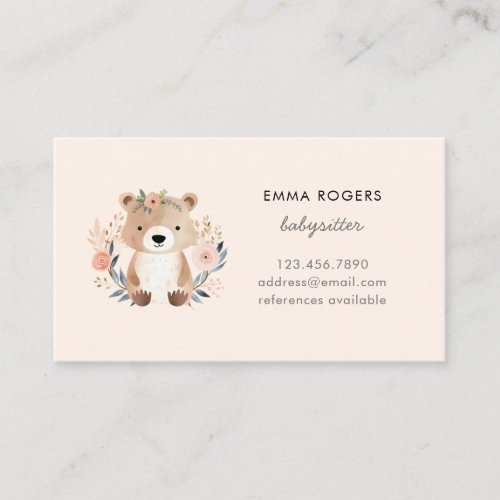 Cute Teddy Bear Boho Babysitter Nanny Business Card