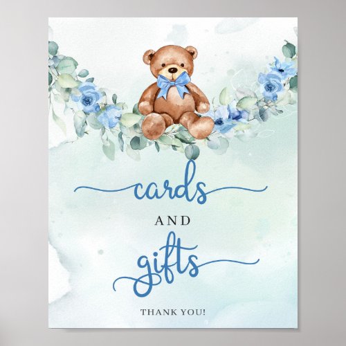 Cute teddy bear boho floral cards and gifts poster