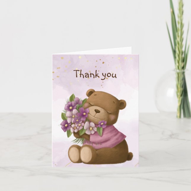 Cute Teddy Bear Bouquet Flowers Floral Thank you (Front)