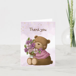 Cute Teddy Bear Bouquet Flowers Floral Thank you Card