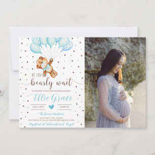 Cute Teddy Bear Boy Baby Shower Photo Invitation