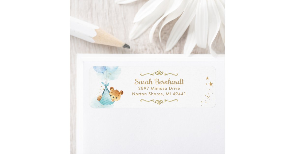 Cute Teddy Bear Boy Baby Shower Return Address Label | Zazzle.com