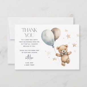 Cute Teddy Bear Boy Baby Shower Thank You Card