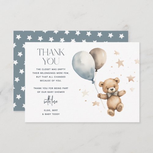 Cute Teddy Bear Boy Baby Shower Thank You Card