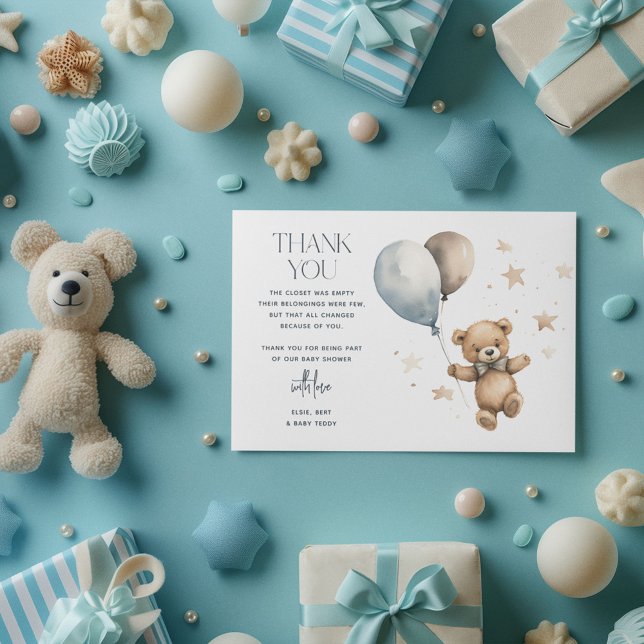 Cute Teddy Bear Boy Baby Shower Thank You Card (Creator Uploaded)