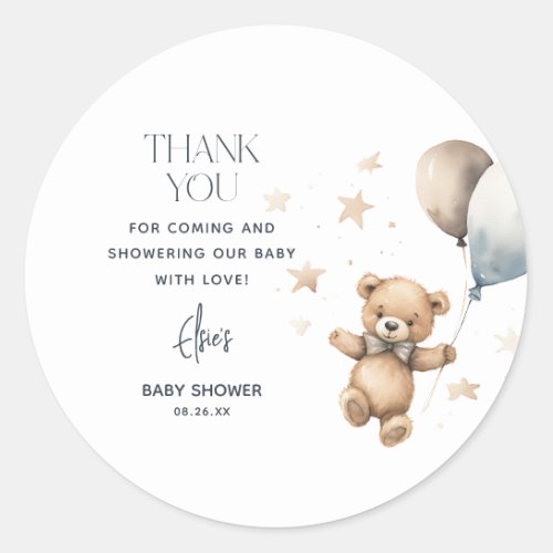 Cute Teddy Bear Boy Baby Shower Thank You  Classic Round Sticker