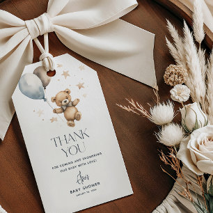 Cute Teddy Bear Boy Baby Shower Thank You Favor Gift Tags