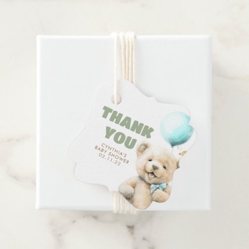 Cute Teddy Bear Boy Baby Shower Thank You Favor Tags