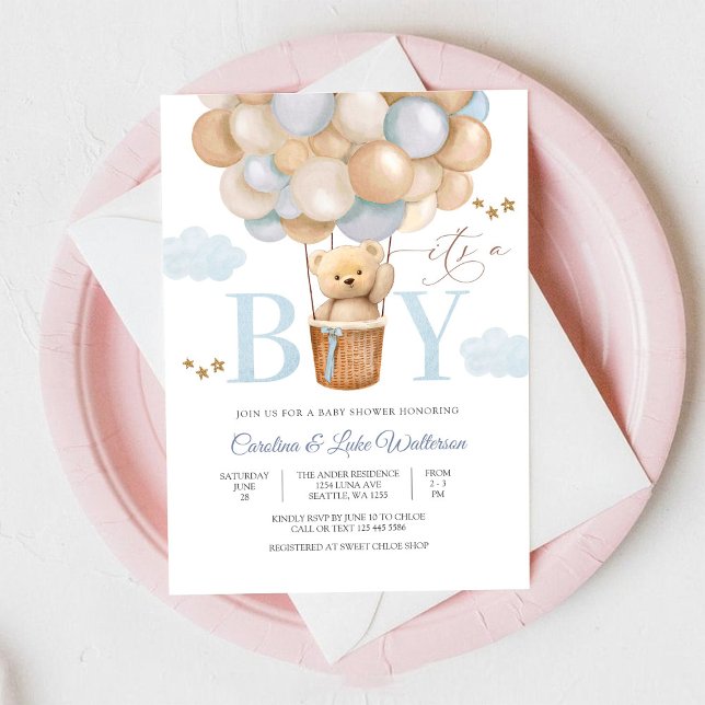 Cute Teddy Bear Boy Shower Invitation (Creator Uploaded)