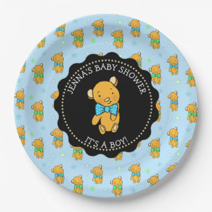 Cute Teddy Bear Boy's Baby Shower Paper Plates