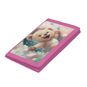 Cute Teddy Bear Breaking Through Wall   Adorable  Tri-fold Wallet