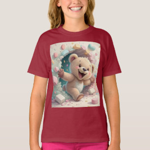 Cute Teddy Bear Breaking Through Wall Kids Room T-Shirt