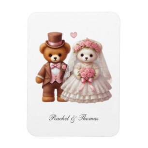 Cute Teddy Bear Bride And Groom Wedding Magnet