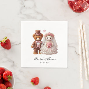 Cute Teddy Bear Bride And Groom Wedding Paper Napkins