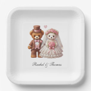 Cute Teddy Bear Bride And Groom Wedding  Paper Plates