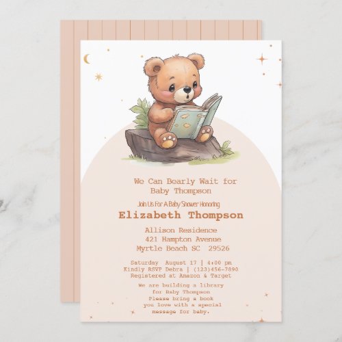 Cute Teddy Bear Bring a Book Baby Shower Invitation