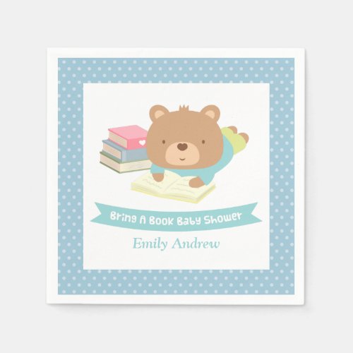 Cute Teddy Bear Bring a Book Baby Shower Paper Napkins