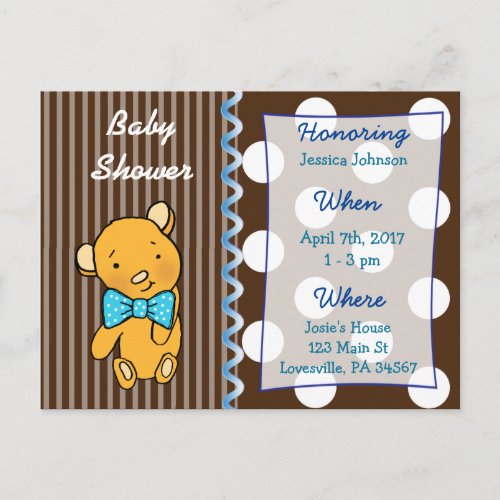 Cute Teddy Bear Brown Baby Shower Invitation