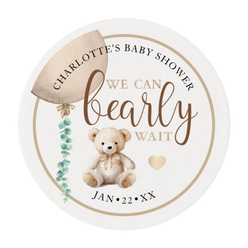 Cute Teddy Bear Brown We Can Bearly Wait Edible Frosting Rounds
