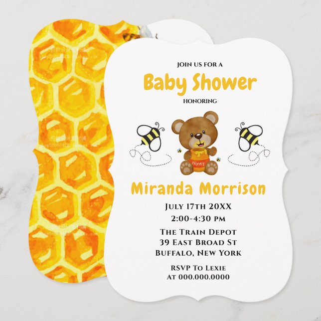 Cute Teddy Bear Bumblebee Baby Shower Invites (Front/Back)