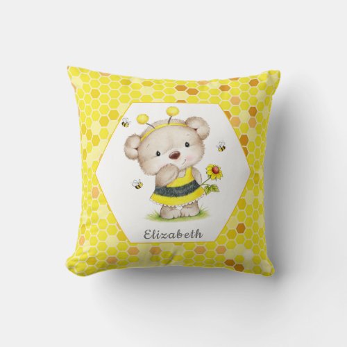 Cute Teddy Bear Bumblebee Throw Pillow