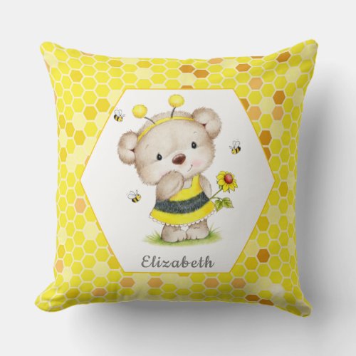 Cute Teddy Bear Bumblebee Throw Pillow