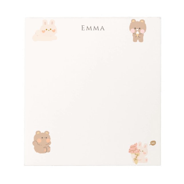 Cute Teddy Bear & Bunny Personalized Notepad (Front)