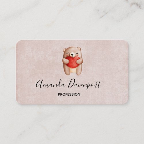 Cute Teddy Bear Carrying a Red Heart Business Card